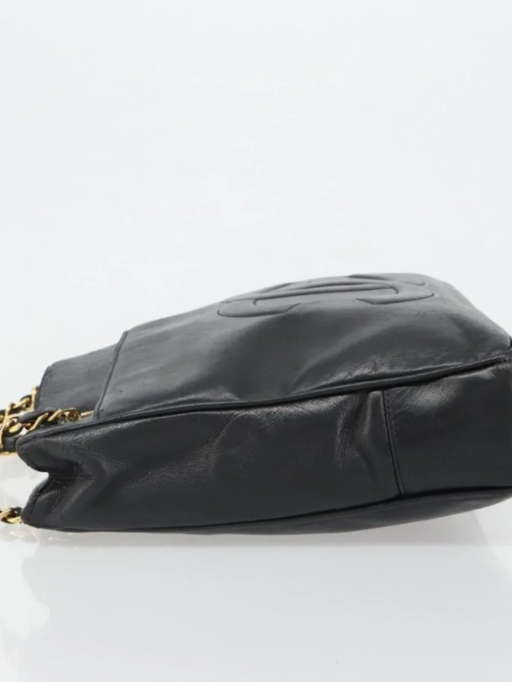 CHANEL COCO Mark Chain Tote Bag Leather Black Gold CC Auth yk20595